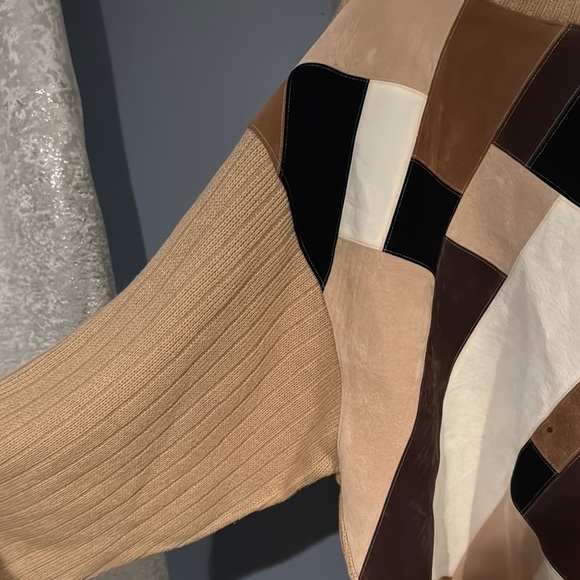 Brown and‎ Black Cowl Neck Sweater with Geometric Design - Picture 2 of 5